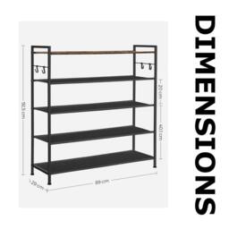 Pirlo Plush 5 Tier Industrial Shoe Rack Hallway Storage Organiser in Brown - thumbnail 8