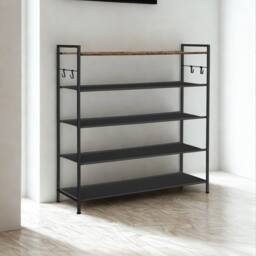 Pirlo Plush 5 Tier Industrial Shoe Rack Hallway Storage Organiser in Brown - thumbnail 6