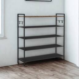 Pirlo Plush 5 Tier Industrial Shoe Rack Hallway Storage Organiser in Brown - thumbnail 1