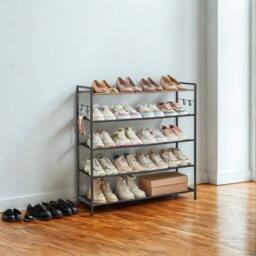 Pirlo Plush 5 Tier Industrial Shoe Rack Hallway Storage Organiser in Brown - thumbnail 4