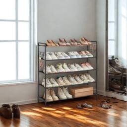 Pirlo Plush 5 Tier Industrial Shoe Rack Hallway Storage Organiser in Brown - thumbnail 5