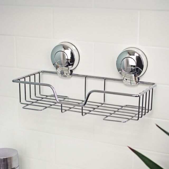 Showerdrape Suctionloc Chrome Steel Suction Wall Mounted Rectangular Basket in Silver - image 1