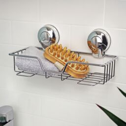 Showerdrape Suctionloc Chrome Steel Suction Wall Mounted Rectangular Basket in Silver - thumbnail 2