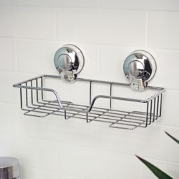 Showerdrape Suctionloc Chrome Steel Suction Wall Mounted Rectangular Basket in Silver