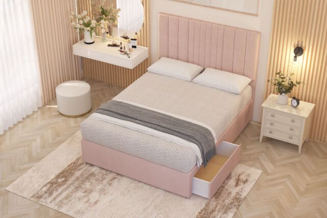 Somnior Alexas Plush Velvet Midnight Pocket Sprung Divan Storage Bed with 4 Drawers & Headboard in Pink - Size: King - image 1