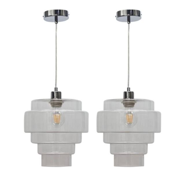 First Choice Lighting Set of 2 Benson - 5 Tier Clear Glass & Chrome Ceiling Pendant Lights - image 1