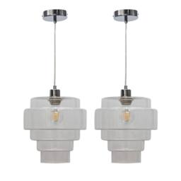 First Choice Lighting Set of 2 Benson - 5 Tier Clear Glass & Chrome Ceiling Pendant Lights - thumbnail 1