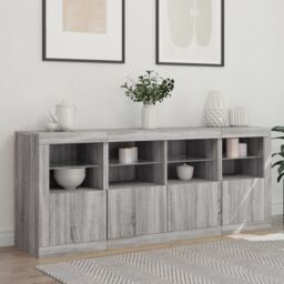 Berkfield Home Sideboard with LED Lights Grey Sonoma 163x37x67 cm - Size: 163 x 37 x 67 cm - thumbnail 3