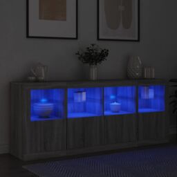 Berkfield Home Sideboard with LED Lights Grey Sonoma 163x37x67 cm - Size: 163 x 37 x 67 cm - thumbnail 4