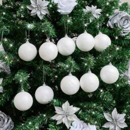 Melody Maison Set Of 10 White Snowball Glitter Baubles - thumbnail 2