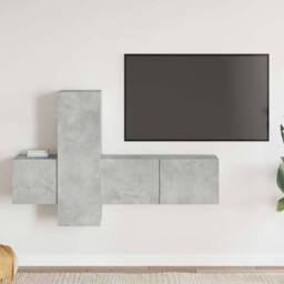 Berkfield Home Sturdy 3 Piece TV Cabinet Set Concrete Grey Engineered Wood - thumbnail 2