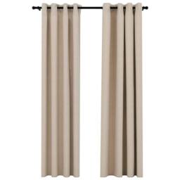 Berkfield Home Linen-Look Blackout Curtains with Grommets 2pcs Beige 140x225cm - Size: 140x225 cm