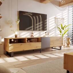 HomeTouch Wooden TV Unit with Large Storage for Living Room in Natural - Size: 1 Pack - thumbnail 3