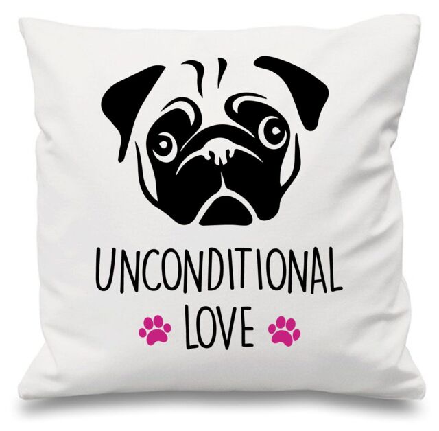 "60 SECOND MAKEOVER Pug Unconditional Love White Cushion Cover 16"" x 16"" Mum Friend Gift Pet Dog - Size: 40 cm x 40 cm"
