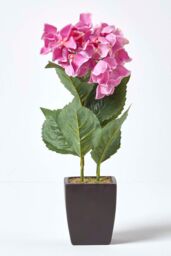 Homescapes Small Artificial Hydrangea Flower in Pot, 38 cm Tall in Pink - thumbnail 1