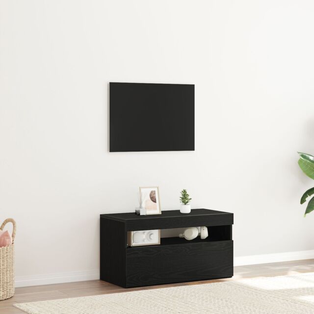 Berkfield Home TV Stand with LED Lights - Black Oak - 75x35x40 cm - Made of Engineered Wood - Size: 75 x 35 x 40 cm - image 1
