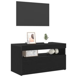Berkfield Home TV Stand with LED Lights - Black Oak - 75x35x40 cm - Made of Engineered Wood - Size: 75 x 35 x 40 cm - thumbnail 3