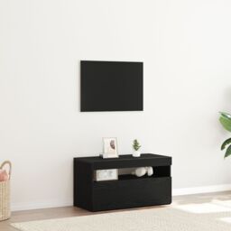 Berkfield Home TV Stand with LED Lights - Black Oak - 75x35x40 cm - Made of Engineered Wood - Size: 75 x 35 x 40 cm - thumbnail 1
