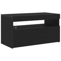 Berkfield Home TV Stand with LED Lights - Black Oak - 75x35x40 cm - Made of Engineered Wood - Size: 75 x 35 x 40 cm - thumbnail 2