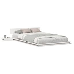 Berkfield Home Floor Bed Frame with Bedside Tables White 140x190cm Solid Wood - Size: 140x190 cm - thumbnail 4