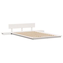 Berkfield Home Floor Bed Frame with Bedside Tables White 140x190cm Solid Wood - Size: 140x190 cm - thumbnail 2