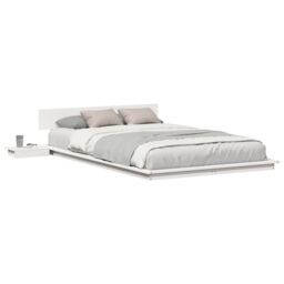 Berkfield Home Floor Bed Frame with Bedside Tables White 140x190cm Solid Wood - Size: 140x190 cm - thumbnail 3