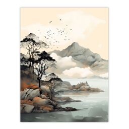 "Artery8 Wall Art Print Autumn Coastal Landscape in Scottish Highlands Poster Picture in Grey - Size: W18"" x H24""" - thumbnail 1
