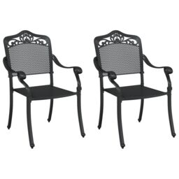 Berkfield Home Garden Chairs 2 Pack Black Cast Aluminum - thumbnail 2