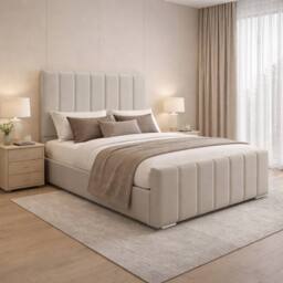 Desire Deco Plush Velvet Eleanor Upholstered Panel Bed Frame, All Sizes in Light Beige - Size: King