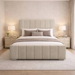 Desire Deco Plush Velvet Eleanor Upholstered Panel Bed Frame, All Sizes in Light Beige - Size: King - thumbnail 2