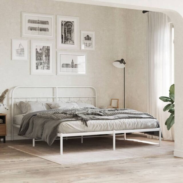 Berkfield Home Metal Bed Frame without Mattress with Headboard White 193x203cm - Size: 193x203 cm - image 1