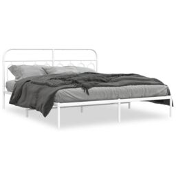 Berkfield Home Metal Bed Frame without Mattress with Headboard White 193x203cm - Size: 193x203 cm - thumbnail 2