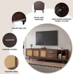 STILVORA TV Stand with 2 Drawers & Sliding Doors, 190 cm in Brown - thumbnail 8