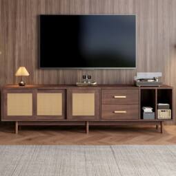 STILVORA TV Stand with 2 Drawers & Sliding Doors, 190 cm in Brown - thumbnail 3