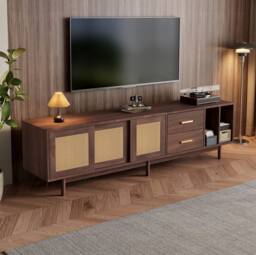 STILVORA TV Stand with 2 Drawers & Sliding Doors, 190 cm in Brown - thumbnail 2