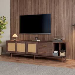 STILVORA TV Stand with 2 Drawers & Sliding Doors, 190 cm in Brown