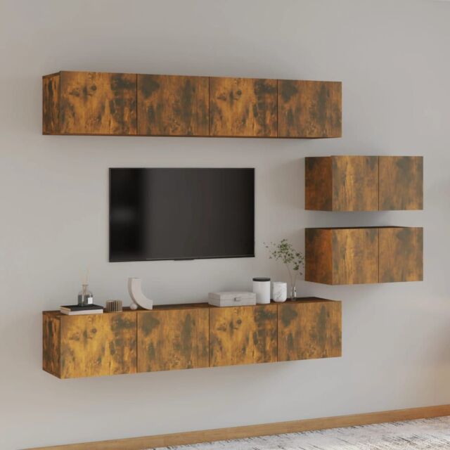 Berkfield Home 4 Piece TV Cabinet Set Smoked Oak Engineered Wood in Brown - image 1