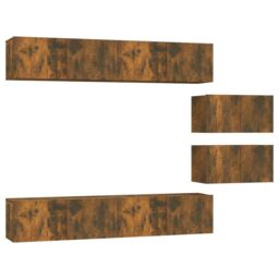Berkfield Home 4 Piece TV Cabinet Set Smoked Oak Engineered Wood in Brown - thumbnail 2