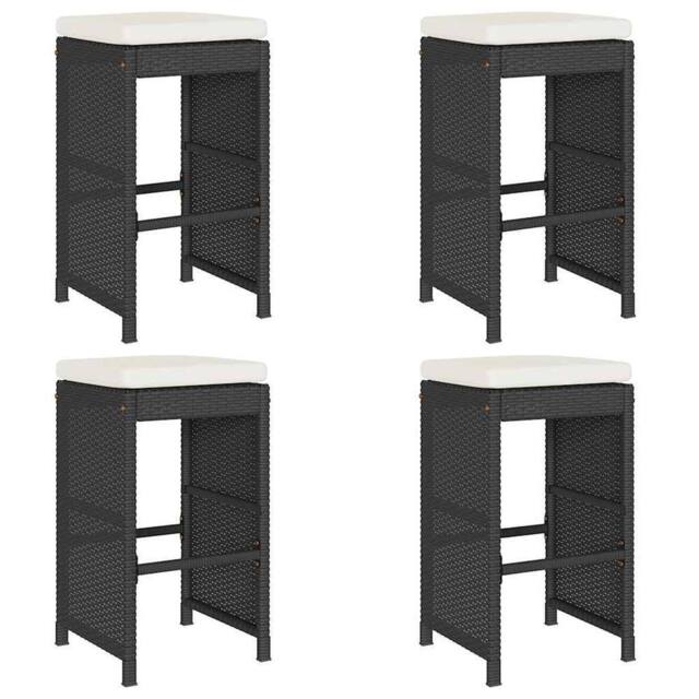 Berkfield Home Garden Bar Stools with Cushions 4 pcs Black Poly Rattan - image 1