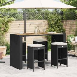 Berkfield Home Garden Bar Stools with Cushions 4 pcs Black Poly Rattan - thumbnail 2