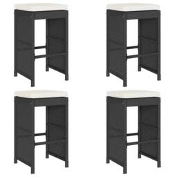 Berkfield Home Garden Bar Stools with Cushions 4 pcs Black Poly Rattan