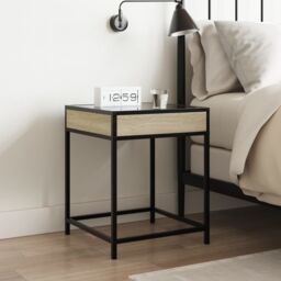 Berkfield Home Bedside Table with Infinity LED Sonoma Oak 40x40x51 cm in Brown - Size: 40 x 40 x 51 cm - thumbnail 4