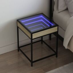 Berkfield Home Bedside Table with Infinity LED Sonoma Oak 40x40x51 cm in Brown - Size: 40 x 40 x 51 cm - thumbnail 1