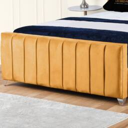 UK Bed Furniture Empire Winged Slatted Base Upholstered Bed with 48 Inch Headboard in Mustard - Size: Double - thumbnail 3