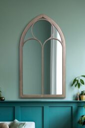 MirrorOutlet Rustic Metal Chapel Arched Wall Mirror Stone Colour (111CM X 61CM) in Beige - Size: 1 Pack