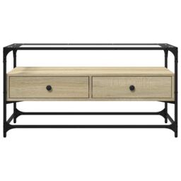 Berkfield Home TV Cabinet with Glass Top Sonoma Oak 98x35x51 cm Engineered Wood in Brown - Size: 98 x 35 x 51 cm - thumbnail 4