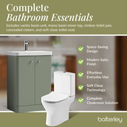 Balterley Floor 2 Door Bathroom Vanity Unit, Tap & Toilet Pack, Green, 579mm in Green - thumbnail 3