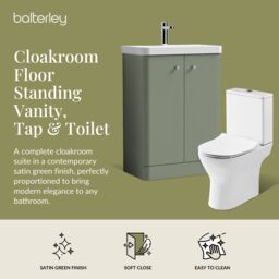 Balterley Floor 2 Door Bathroom Vanity Unit, Tap & Toilet Pack, Green, 579mm in Green - thumbnail 2