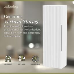 Balterley Fluted 400mm Tall Wall Hung Storage Unit with Single Soft Close Door - White - thumbnail 3