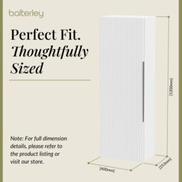 Balterley Fluted 400mm Tall Wall Hung Storage Unit with Single Soft Close Door - White - thumbnail 5